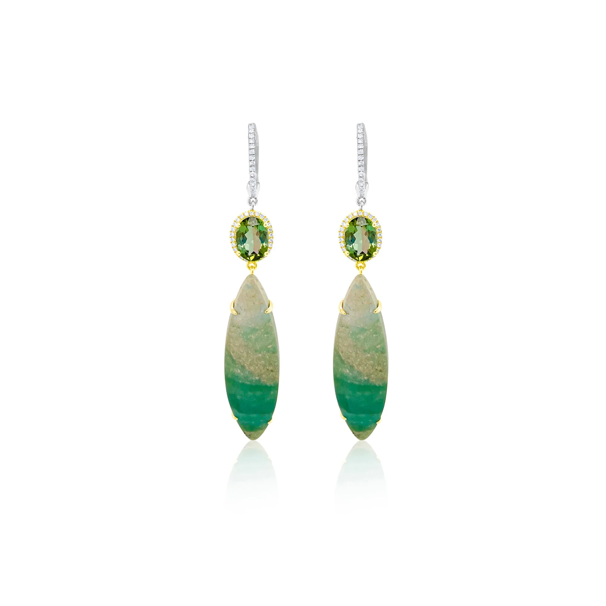 Yellow Gold Peridot and Opalized Wood Earrings sold by Meira T