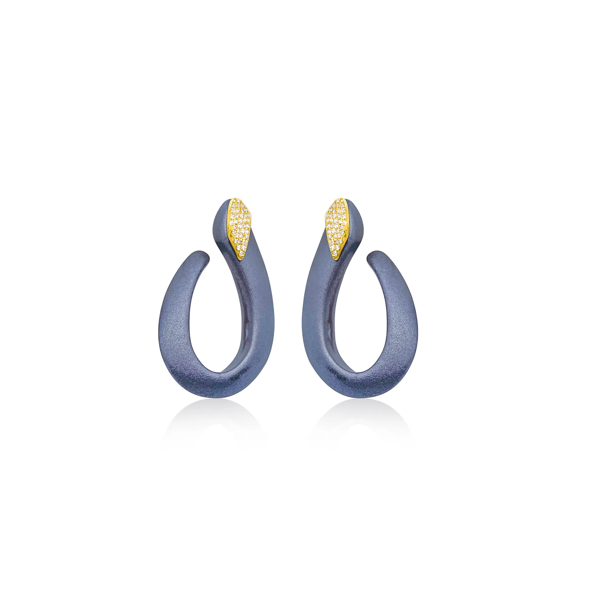 Blue Rhodium Silver Center Hoop Earings sold by Meira T