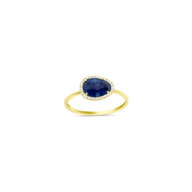 14kt Yellow Gold Blue Sapphire Diamond Ring sold by Meira T