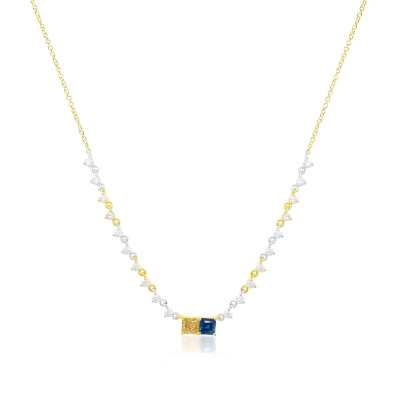 14kt Two Tone Blue Sapphire Yellow Gold Diamond Necklace sold by Meira T
