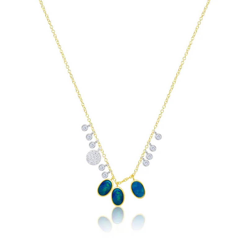 14kt Two Tone Gold Blue Opal Diamond Necklace sold by Meira T