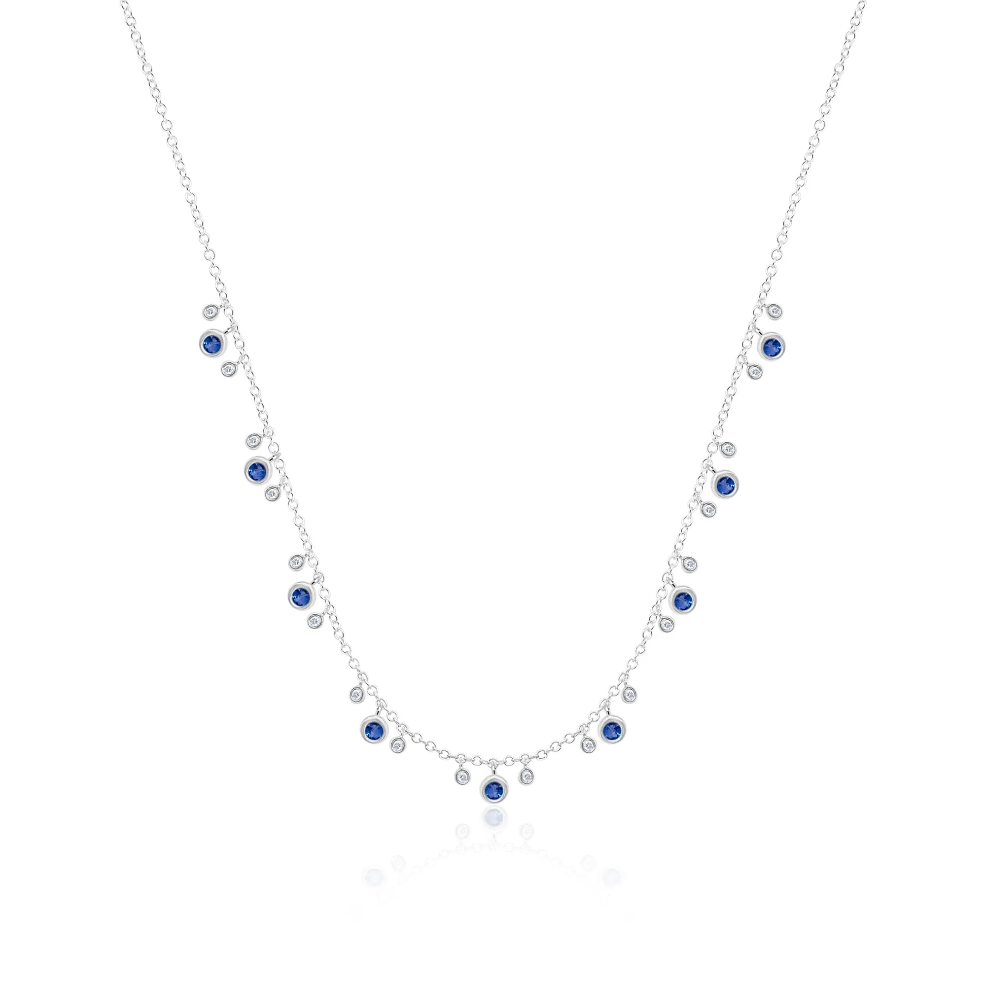 14kt White Gold Blue Topaz Diamond Fringe Bezel Layering Necklace sold by Meira T