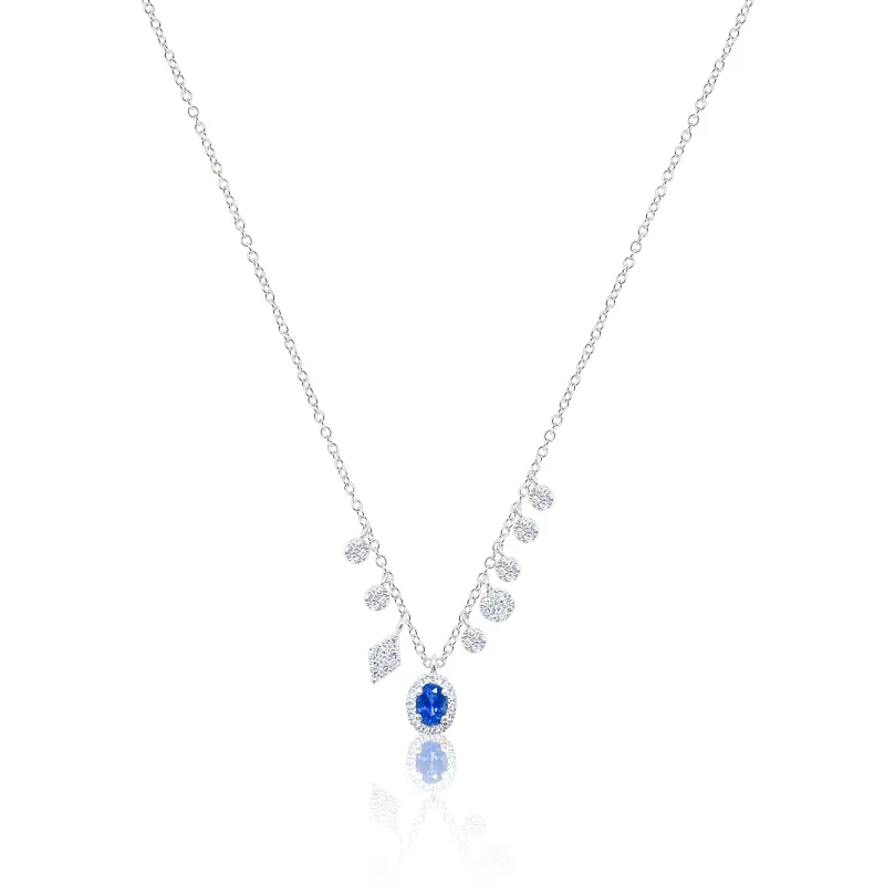 14kt White Gold Blue Sapphire Charms Diamond Necklace sold by Meira T