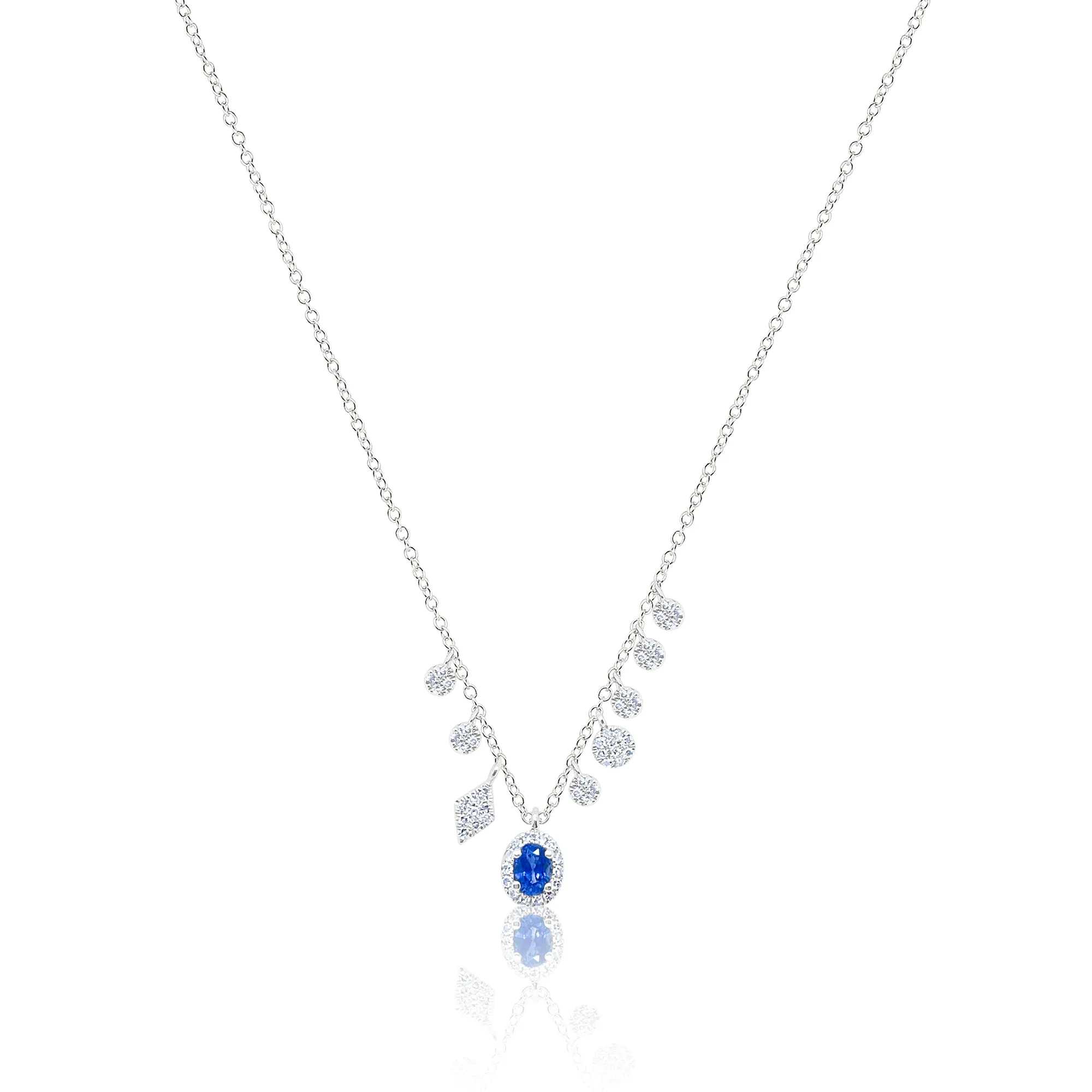 14kt White Gold Blue Sapphire Charms Diamond Necklace sold by Meira T