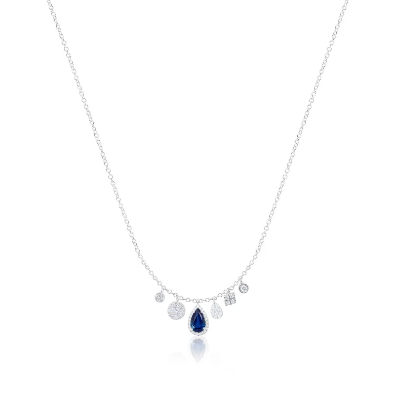 14kt White Gold Blue Sapphire Diamond Necklace sold by Meira T