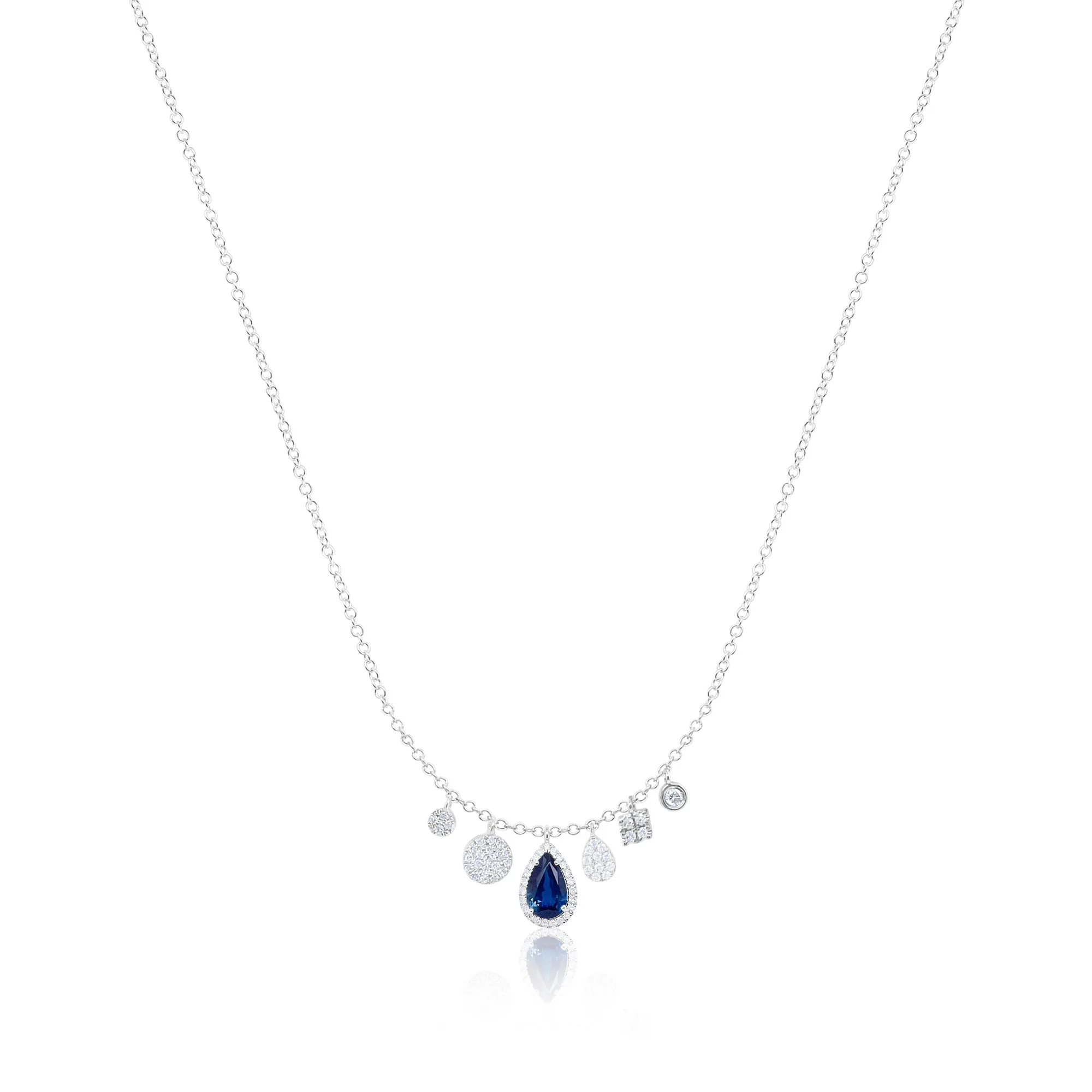 14kt White Gold Blue Sapphire Diamond Necklace sold by Meira T