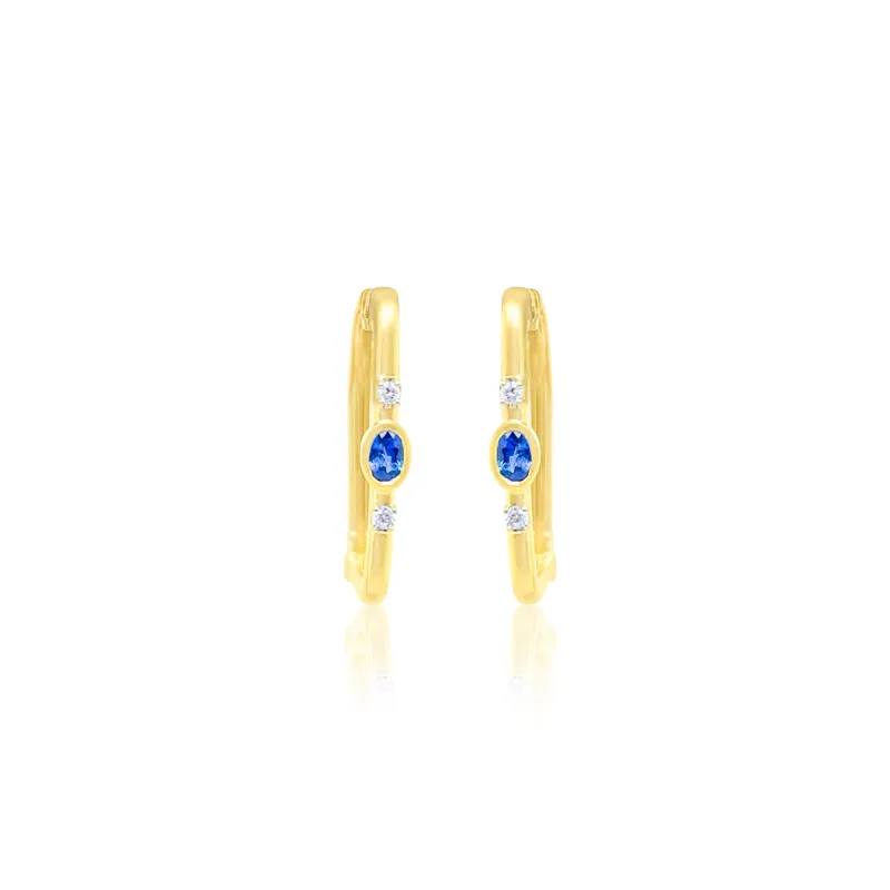 14kt Gold Sapphire and Diamond Rectangle Hoops sold by Meira T