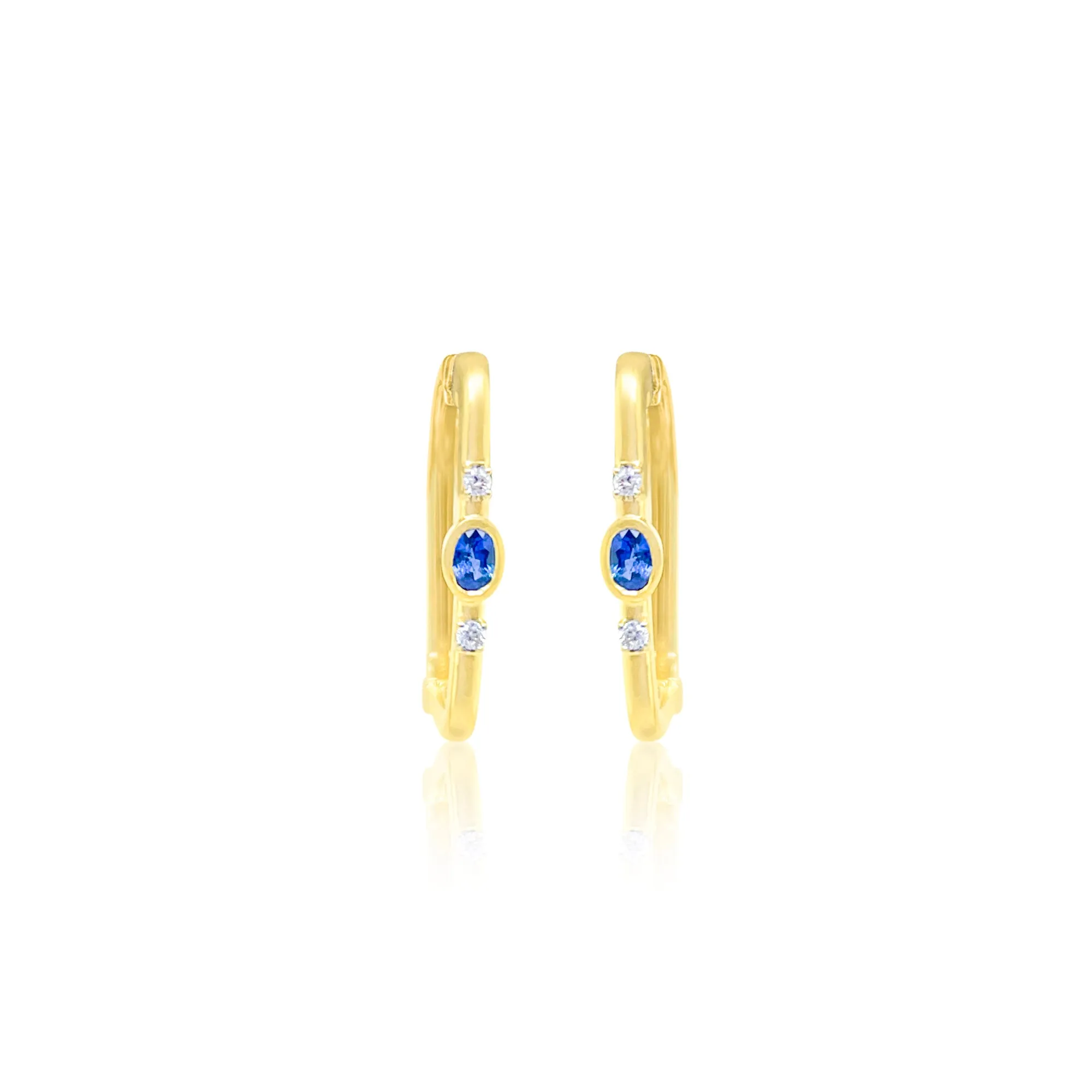 14kt Gold Sapphire and Diamond Rectangle Hoops sold by Meira T