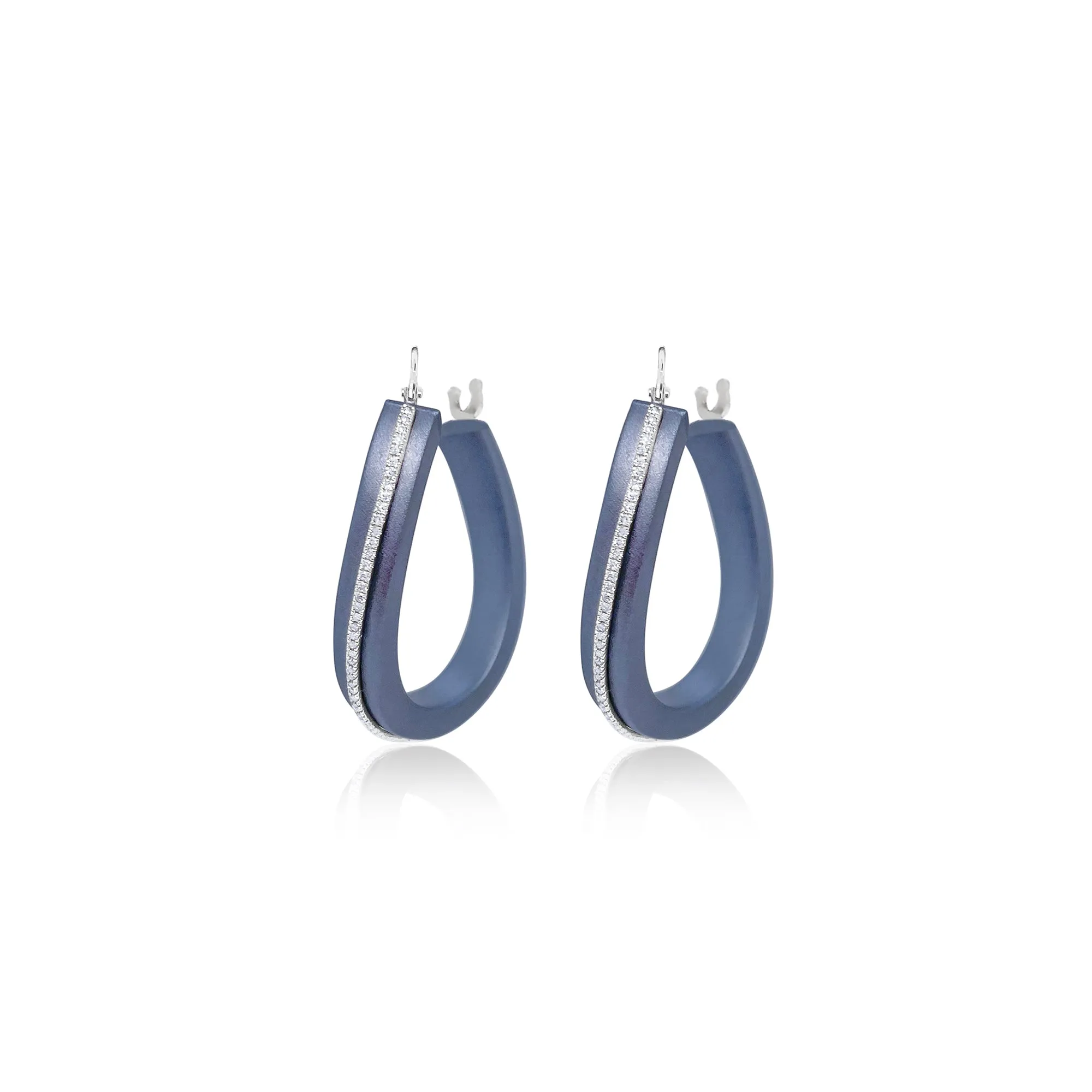 Blue Rhodium Diamond Strip Stud Hoops sold by Meira T
