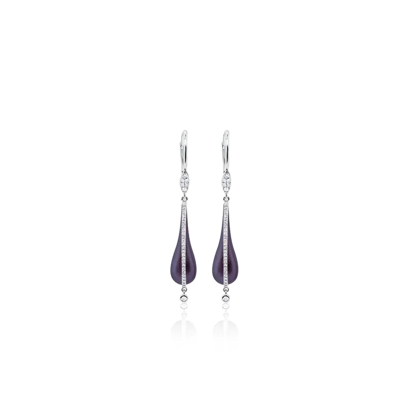 Purple Rhodium Diamond Drop Earrings sold by Meira T