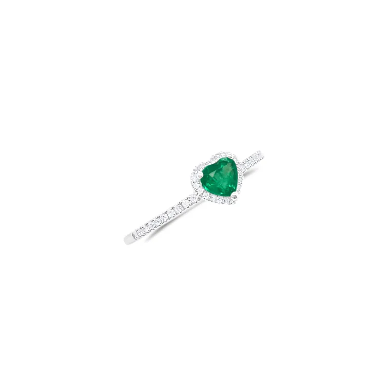 14kt White Gold Emerald and Diamond Heart Ring sold by Meira T
