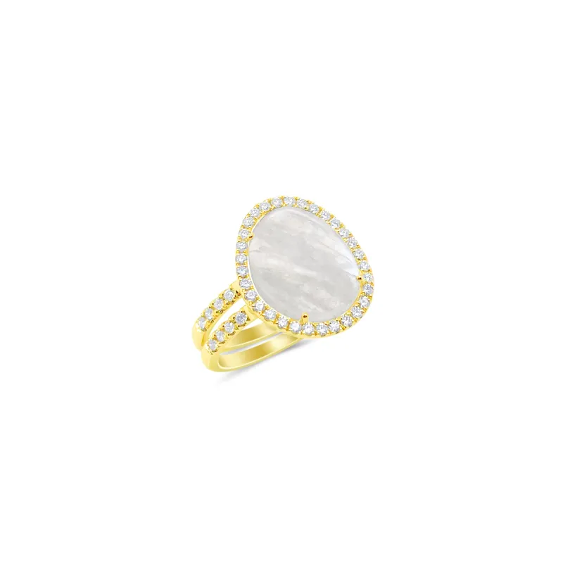 14kt Yellow Gold Rainbow Moonstone and Diamond Ring sold by Meira T