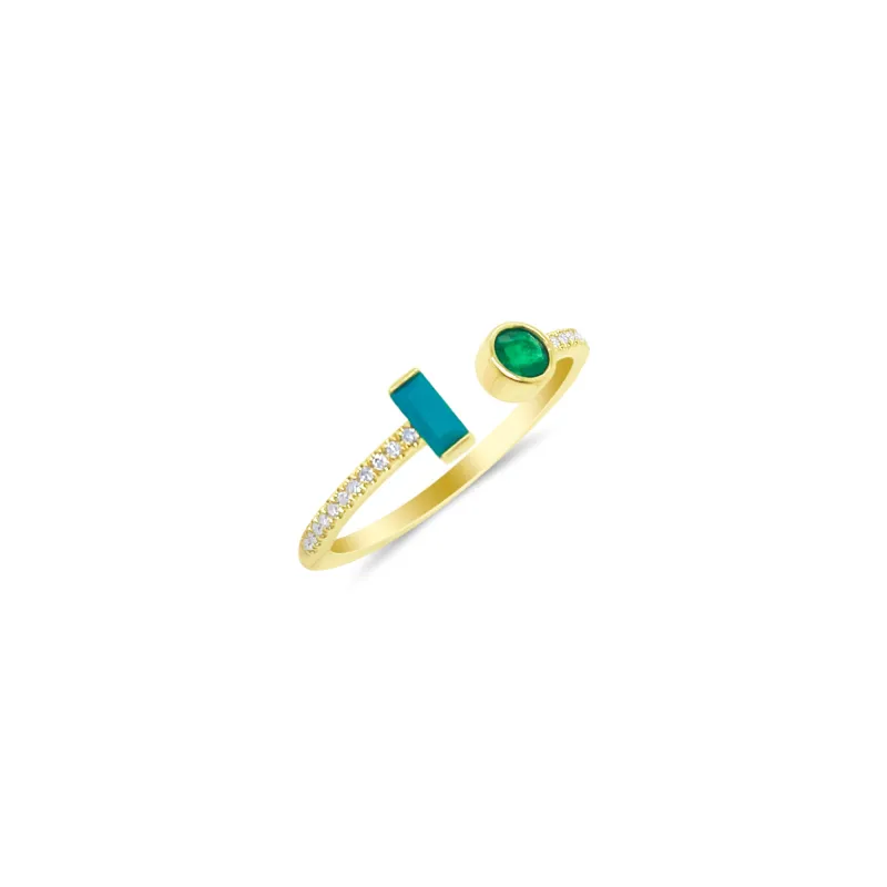 14kt Yellow Gold Turquoise Emerald and Diamond Ring sold by Meira T
