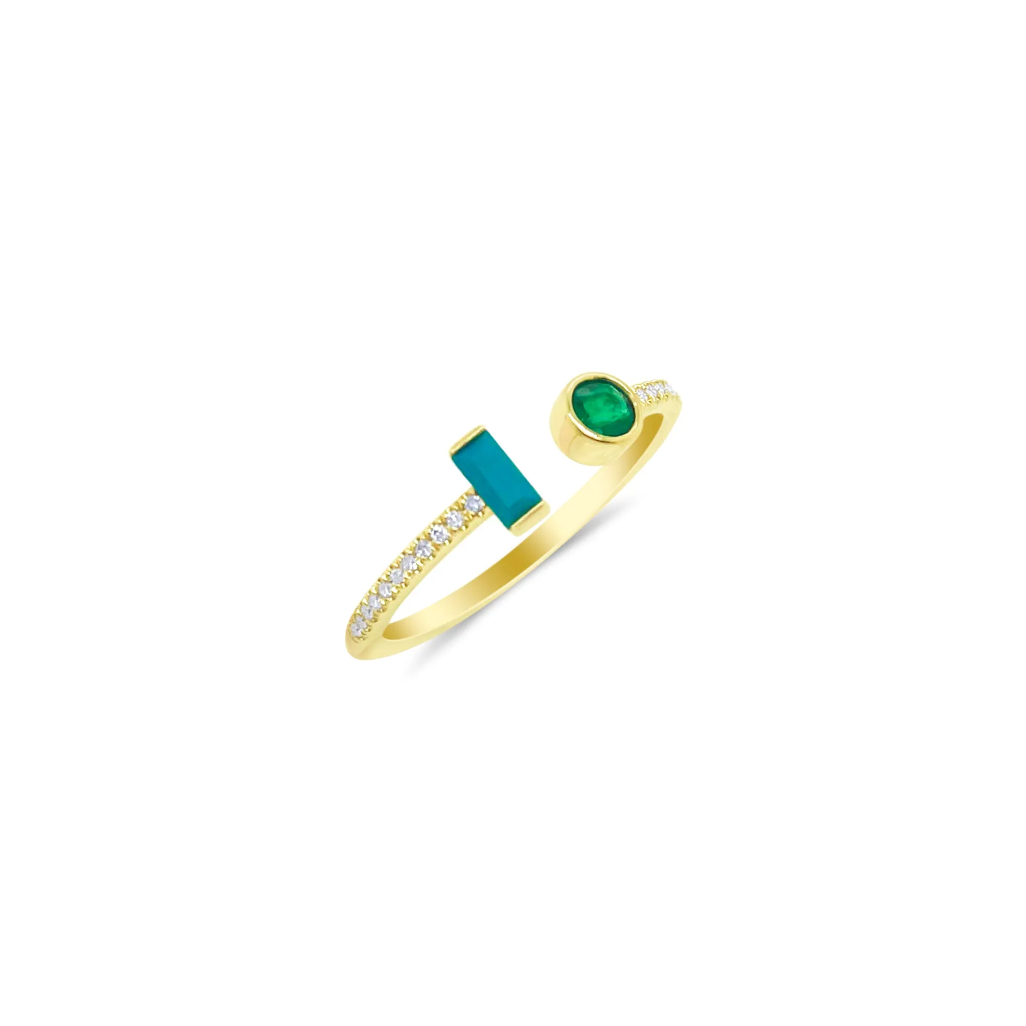 14kt Yellow Gold Turquoise Emerald and Diamond Ring sold by Meira T