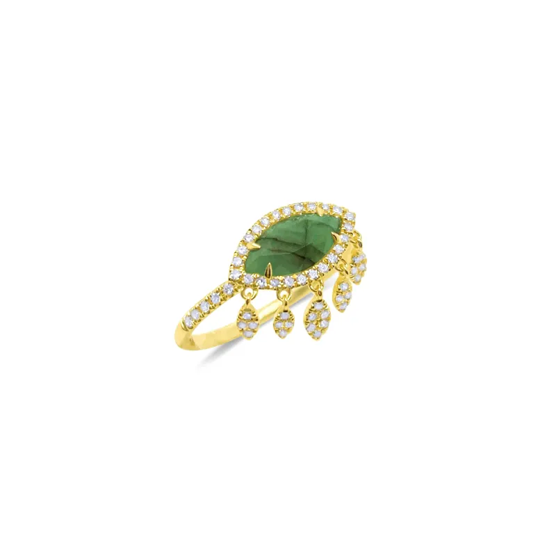 14kt Yellow Gold Rough Cut Emerald and Diamond Fringe Ring sold by Meira T