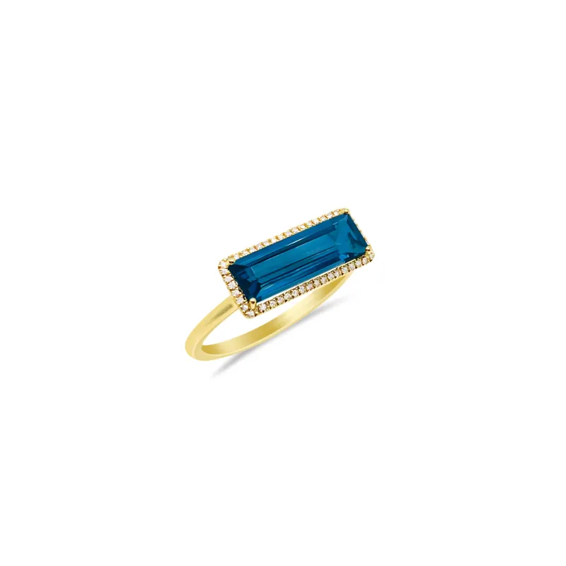 14kt Yellow Gold Blue Tourmaline and Diamond Rectangle Ring sold by Meira T