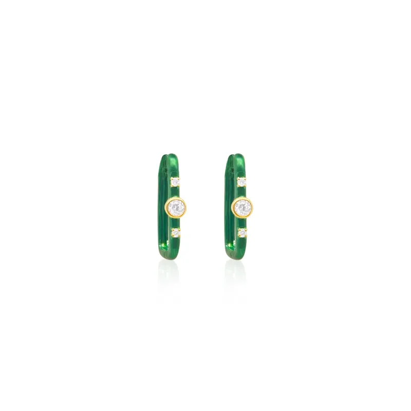 Green Rhodium and Diamond Rectangle Hoops sold by Meira T
