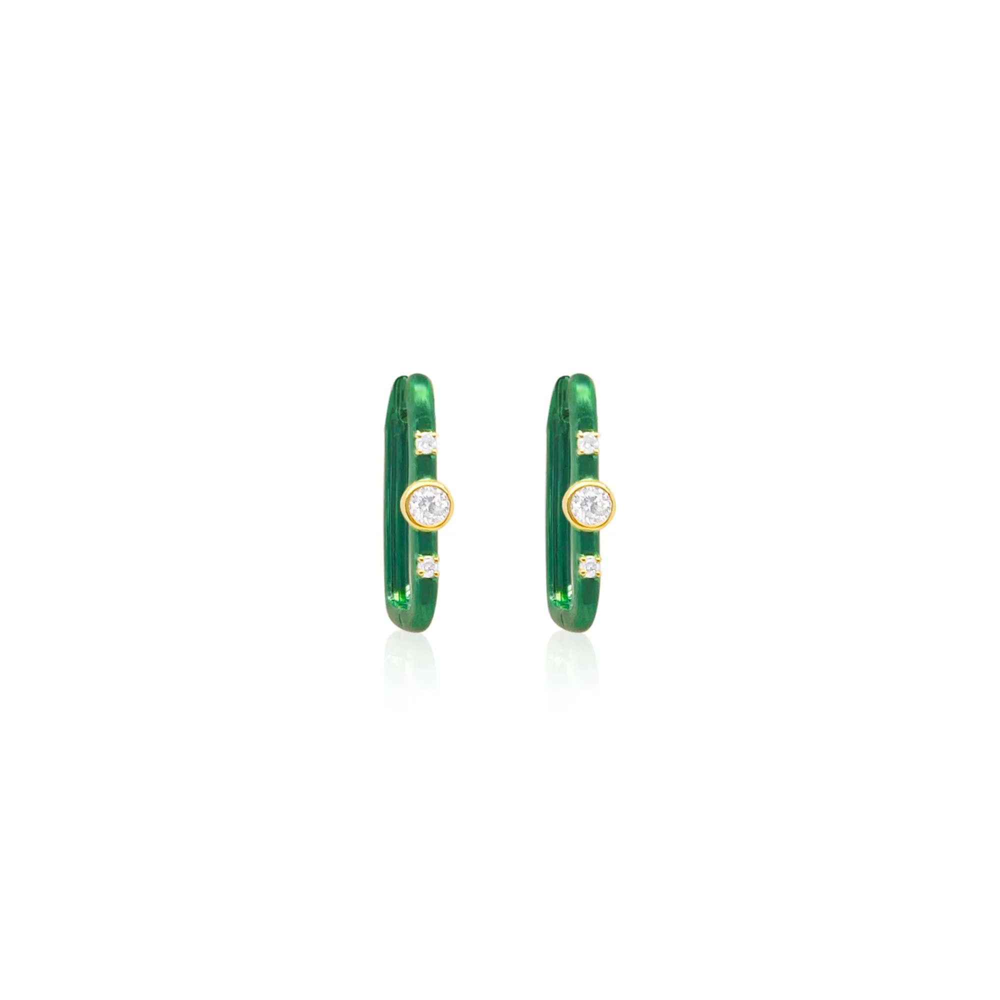 Green Rhodium and Diamond Rectangle Hoops sold by Meira T