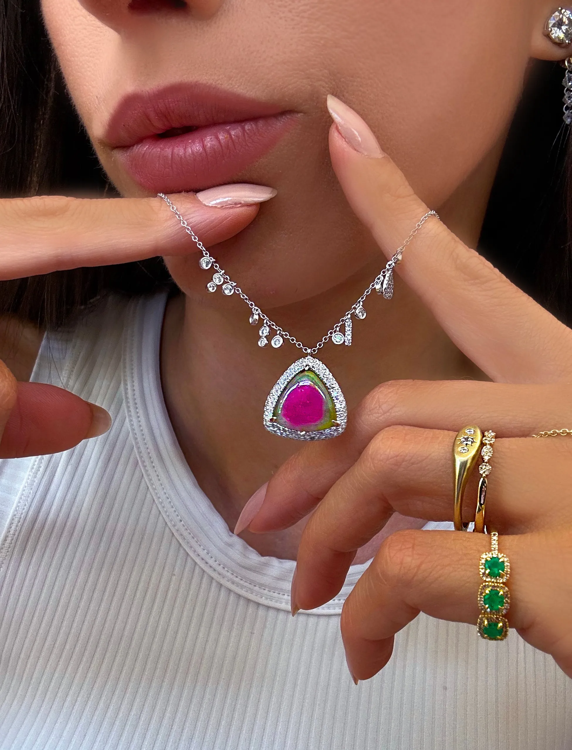 Watermelon Tourmaline Diamond Necklace sold by Meira T product image thumbnail 2