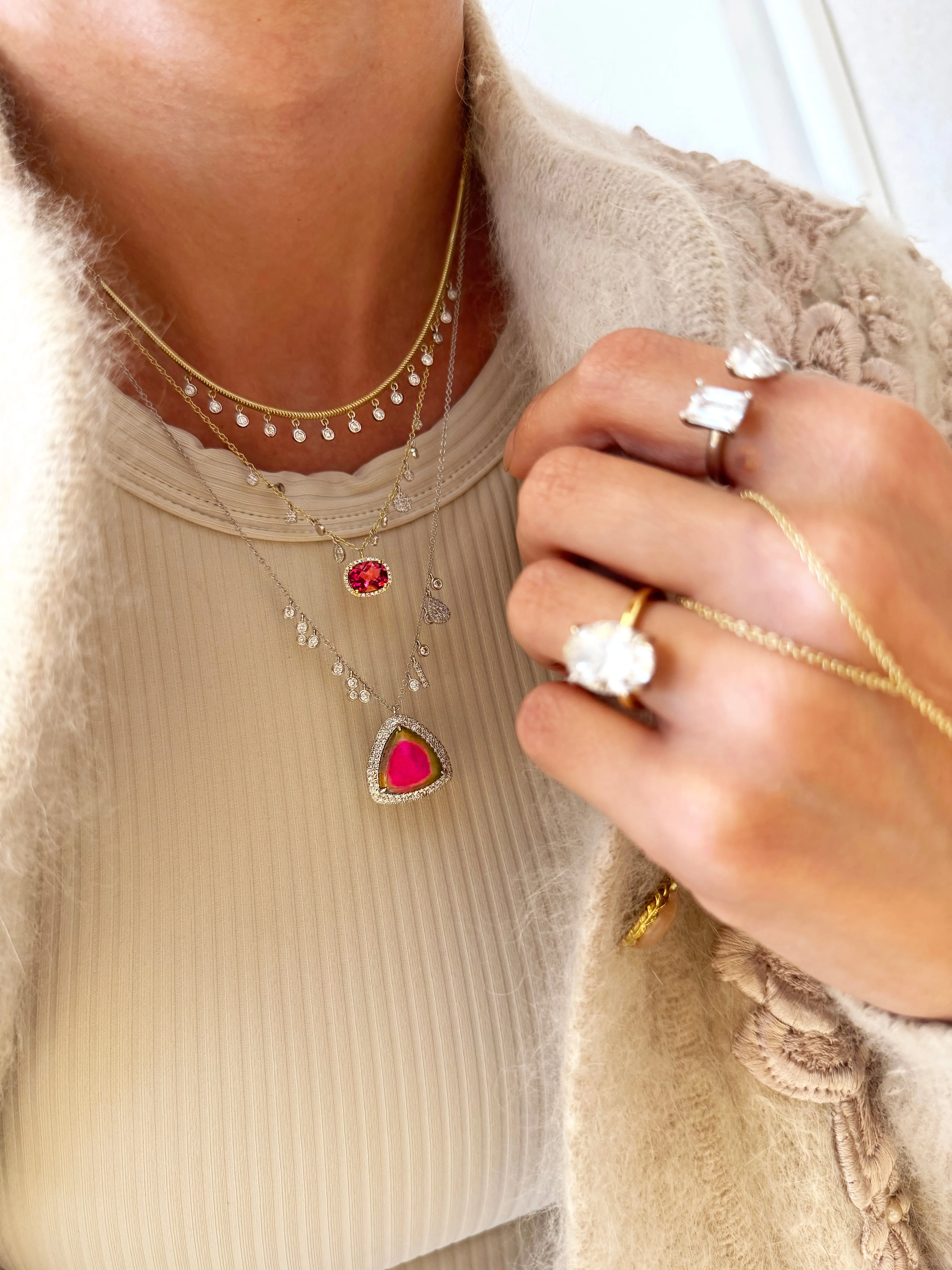 Watermelon Tourmaline Diamond Necklace sold by Meira T product image thumbnail 4