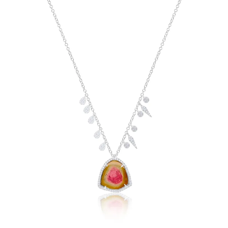 Watermelon Tourmaline Diamond Necklace sold by Meira T