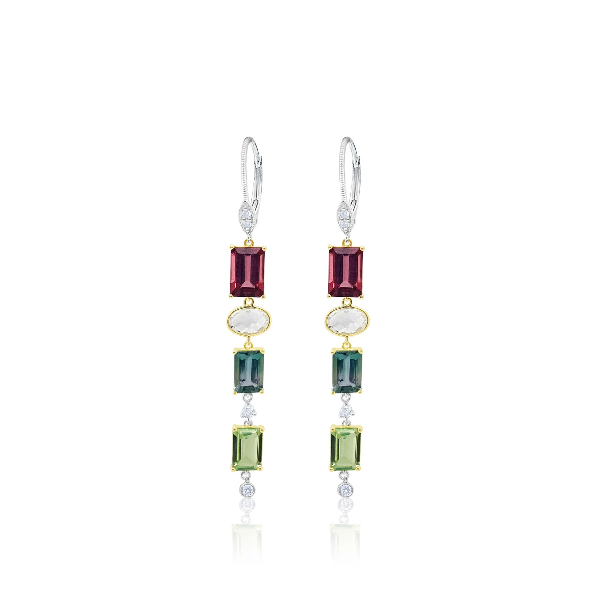 14kt Yellow and White Gold Pink and Blue Tourmaline White Opal Dangle Earrings with Diamonds sold by Meira T