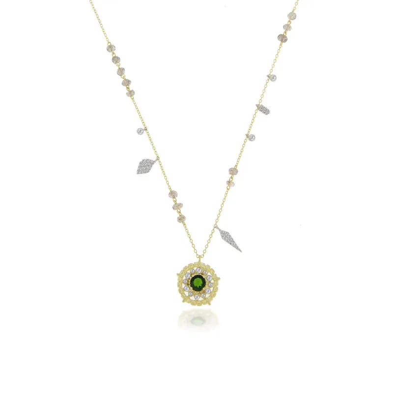 Chrome Tourmaline Necklace with Leaf Charms sold by Meira T