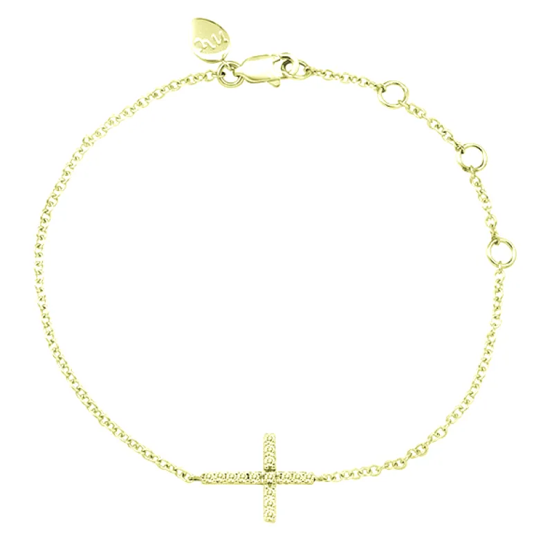 Yellow Gold Horizontal Pave Diamond Cross Bracelet sold by Meira T