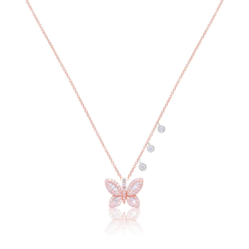 14kt Rose Gold Diamond Butterfly Necklace with Diamond Bezels sold by Meira T