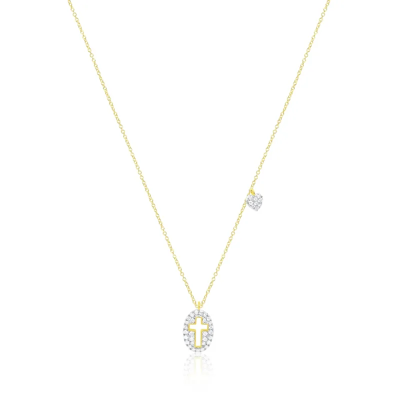 14kt Yellow Gold Cross Heart Diamond Necklace sold by Meira T