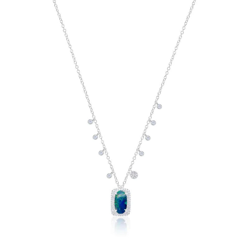 White Gold Diamond and Opal Necklace sold by Meira T