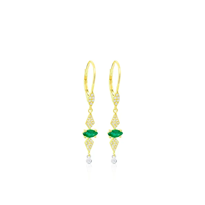 14kt Yellow Gold Diamond Marquis Shape Emerald Dangle Gemstone Earrings sold by Meira T