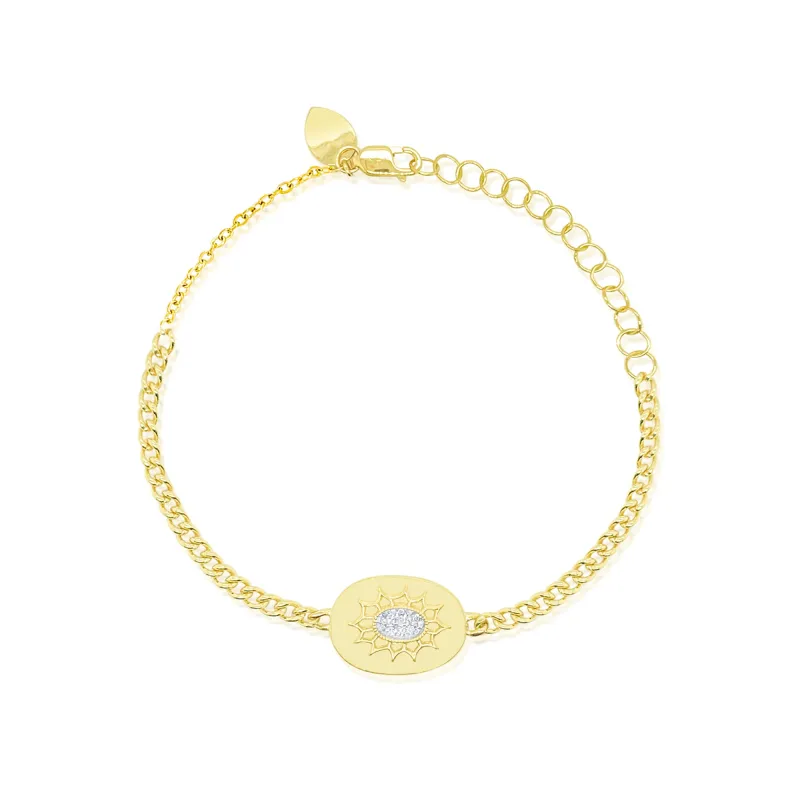 14kt Yellow Gold Diamond Curb Chain Medallion Link Bracelet with Diamonds sold by Meira T