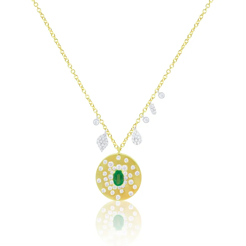 Meira T 14kt Yellow Gold Diamond Medallion Necklace with Oval Emerlad Center sold by Meira T