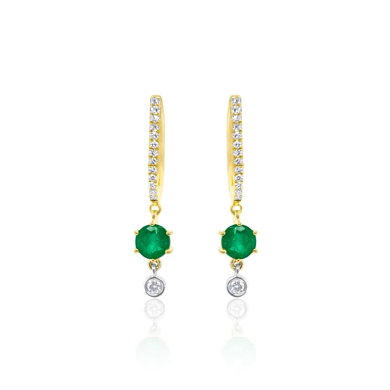 Yellow Gold Emerald Diamond J Hook Earrings sold by Meira T