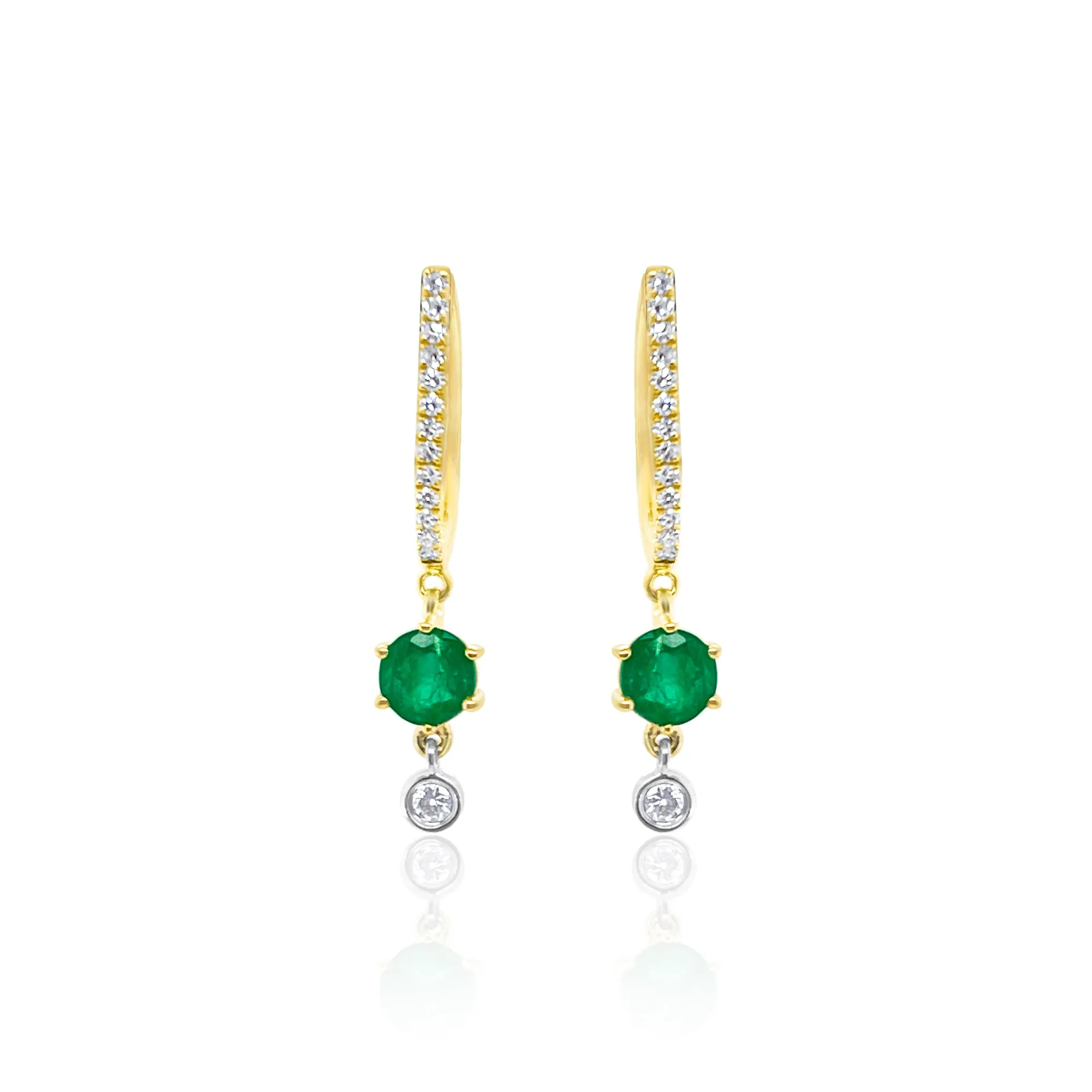 Yellow Gold Emerald Diamond J Hook Earrings sold by Meira T