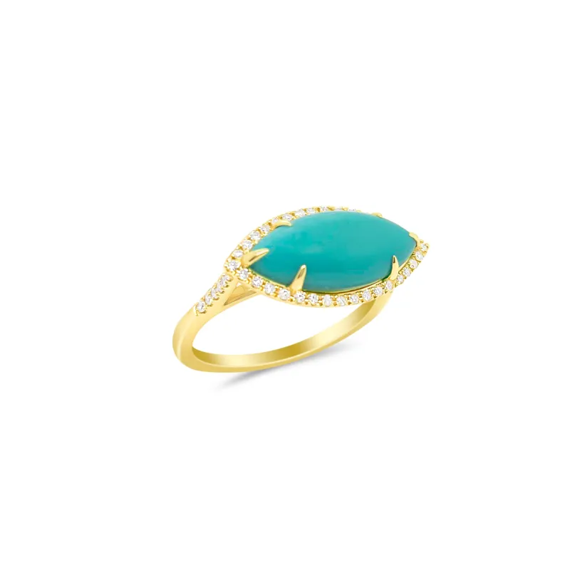 14 Kt Yellow Gold Turquoise Diamond Ring sold by Meira T