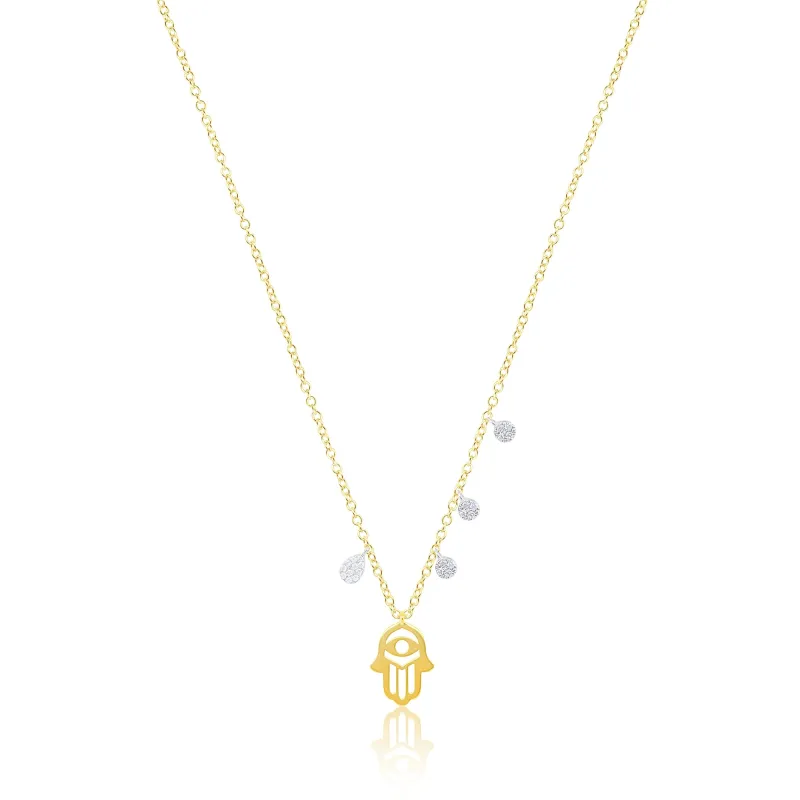 14kt Yellow Gold Diamond Hamsa Evil Eye Necklace sold by Meira T