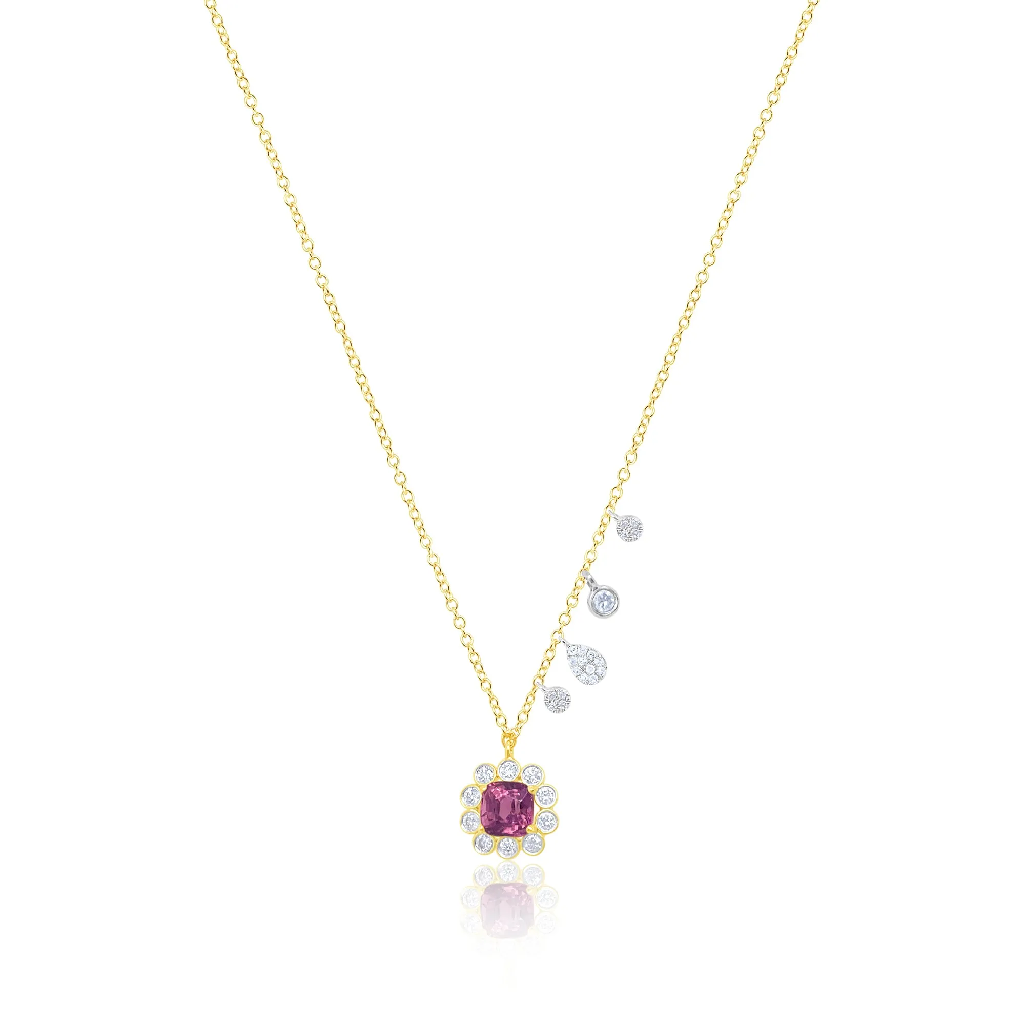 Yellow Gold Garnet Flower Diamond Necklace sold by Meira T