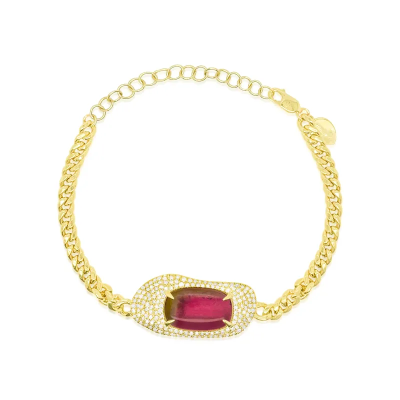 Watermelon Tourmaline and Diamond Chain Bracelet sold by Meira T