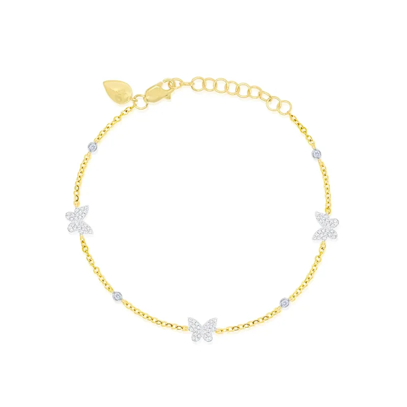 14 Kt Yellow Gold Dainty Diamond Butterfly Bracelet sold by Meira T