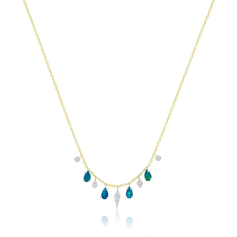 14kt Yellow Gold Opal and Diamond Charm Necklace sold by Meira T