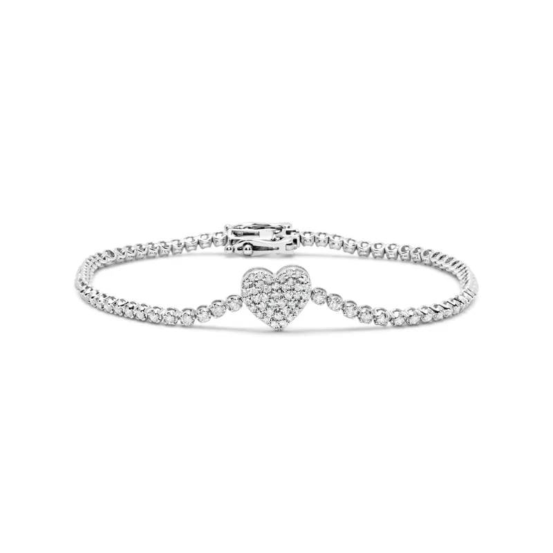 14kt White Gold Diamond Heart Tennis Bracelet sold by Meira T