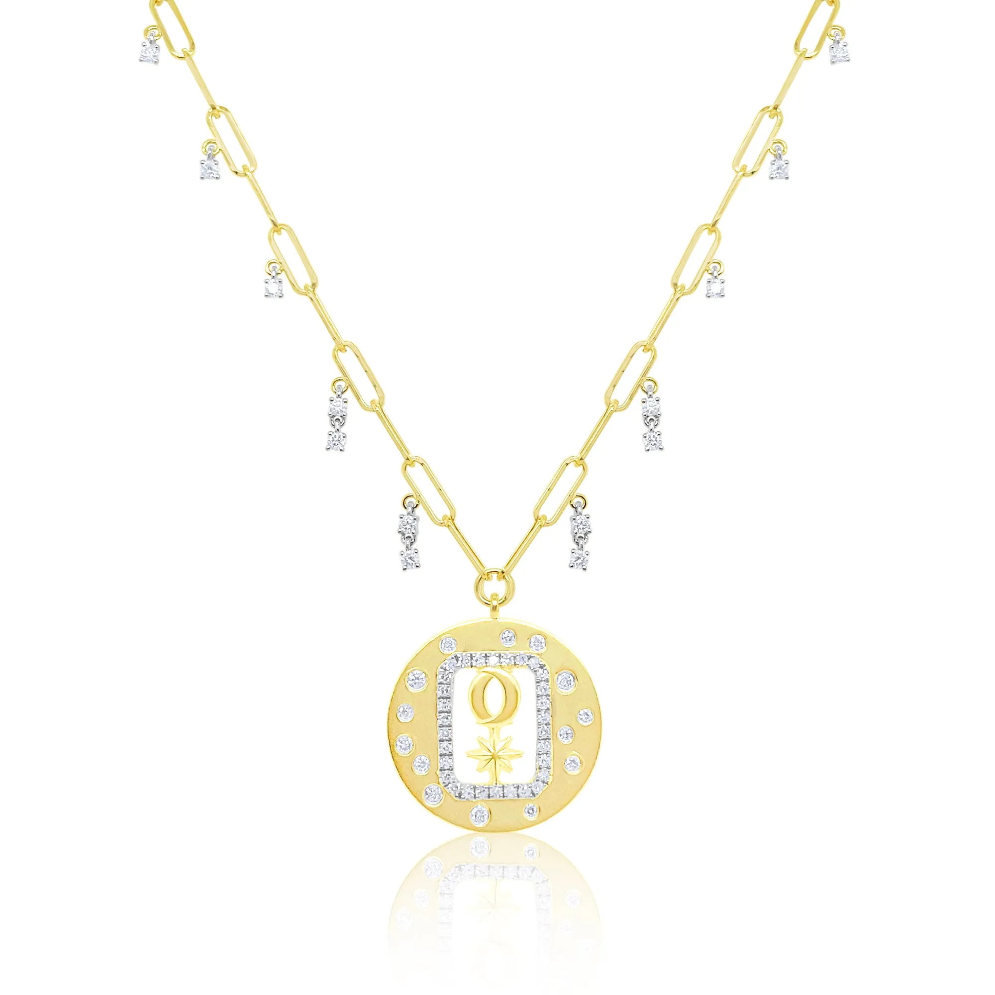 14kt Yellow Gold Paperclip Diamond Celestial Necklace sold by Meira T