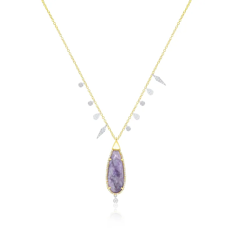 14kt Yellow Gold Silver Center Purple Jasper Diamond Necklace sold by Meira T