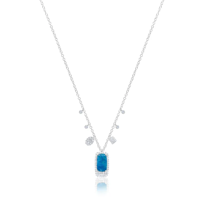 14kt White Gold Opal Necklace with Diamond Charms 18 inches sold by Meira T