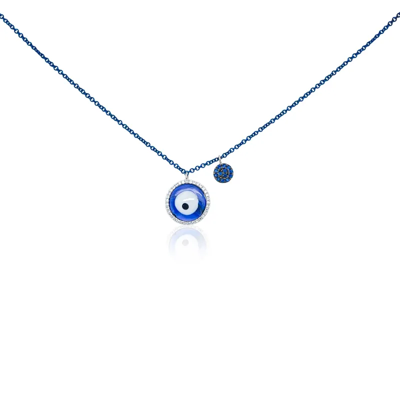 Blue Rhodium White Gold Diamond Evil Eye Necklace sold by Meira T