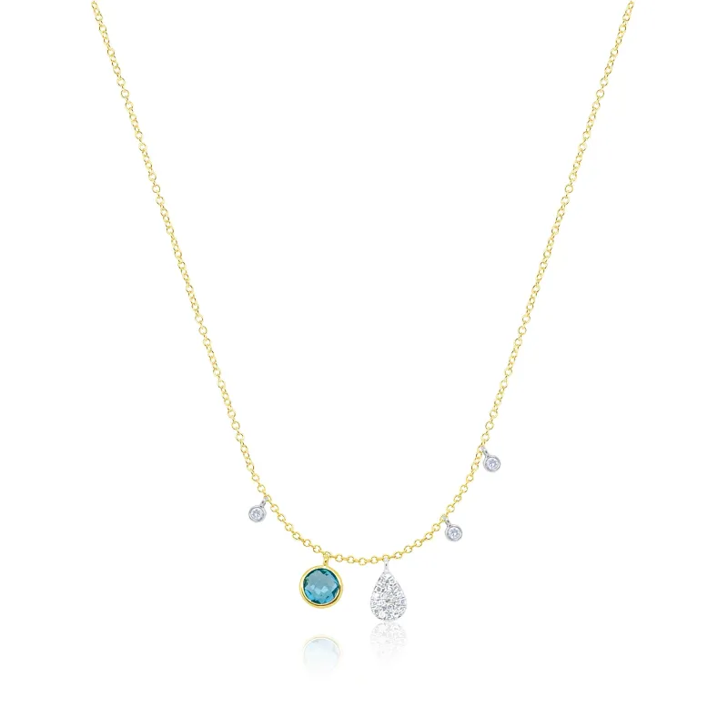 Two Tone Gold Blue Topaz Diamond Charm Necklace sold by Meira T