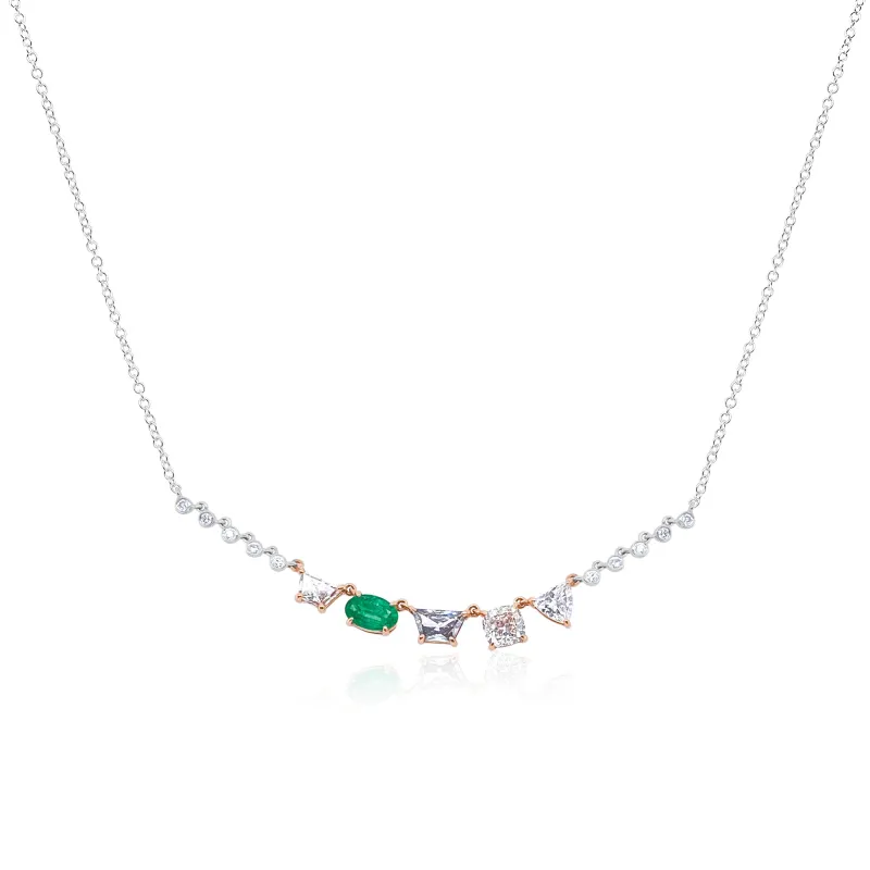 Two Tone Gold Diamond and Emerald Necklace sold by Meira T