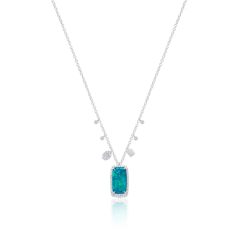 White Gold Opal Diamond Necklace sold by Meira T